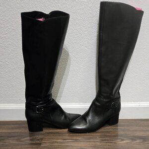 ANNE KLEIN "Honesty" Leather & Faux Leather Black Boots w/ Block Heel SIZE 9.5